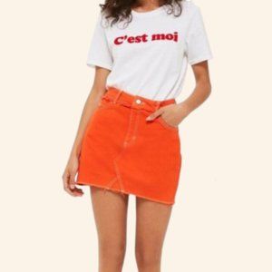 Topshop Moto Orange Jean Frayed Skirt (Size 8)